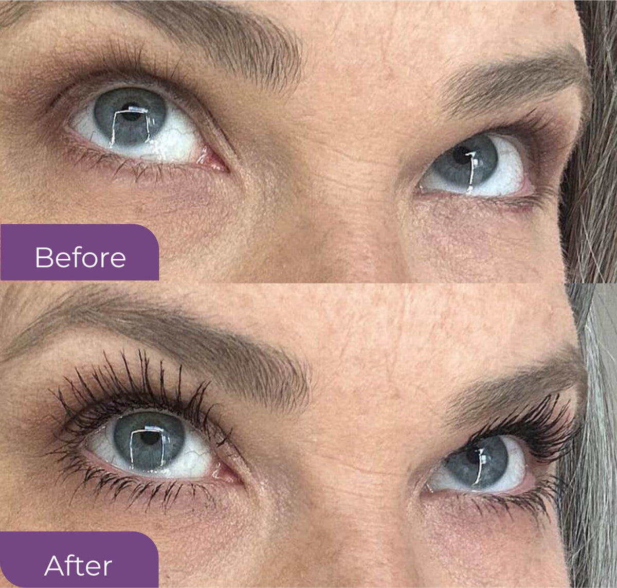 Karen Ellison’s lashes before VolumeCare+ Mascara